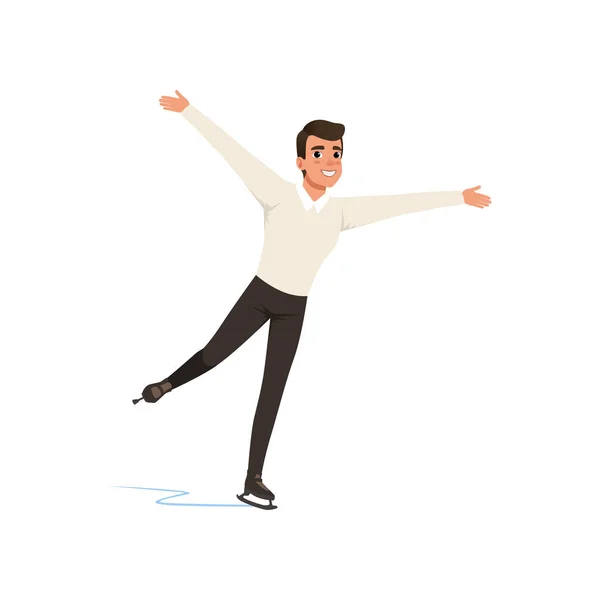 Patinador artístico patinaje de hombre, atleta masculino practicando en pista de patinaje interior vector Ilustración sobre fondo blanco — Vector de stock