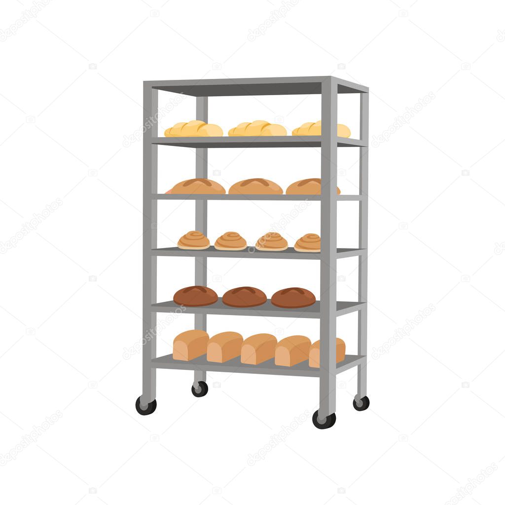Rack with freshly baked bread vector Illustration on a white background
