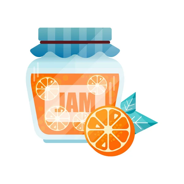 Μαρμελάδα πορτοκάλι, γυάλινο βάζο των φρούτων διατηρημένα φρούτα διανυσματικά εικονογράφηση σε λευκό φόντο — Διανυσματικό Αρχείο