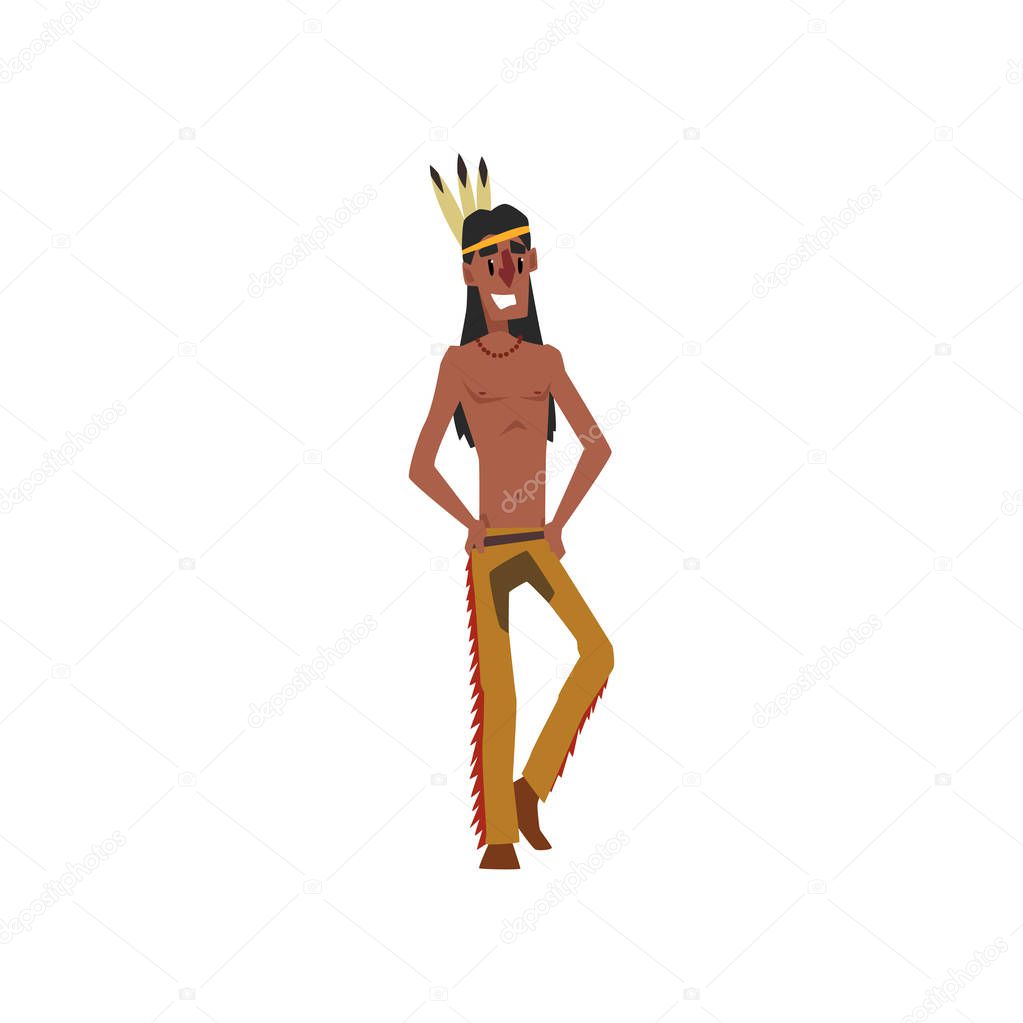 Native American Indian man in traditional costume vector Illustration on a white background