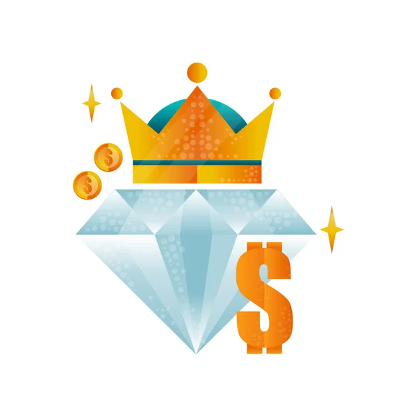 Szablon projektu logo royal casino z big diamond, złotą koronę, monety i symbol dolara. Gry hazardowe tematu. Element wektora dla gra komórkowa — Wektor stockowy