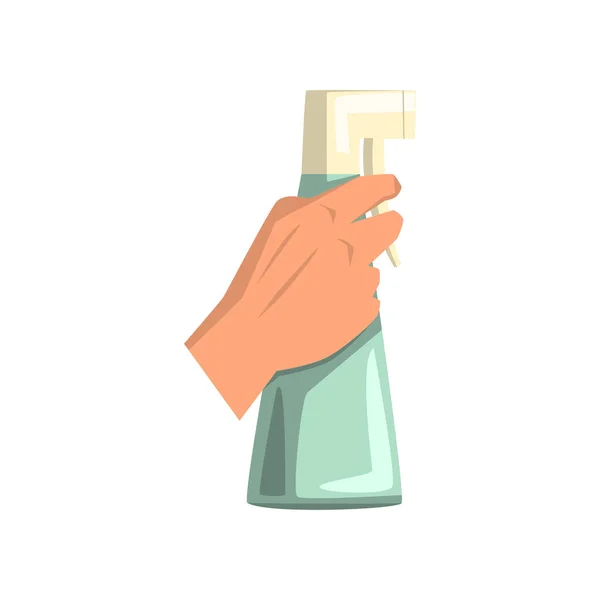 Botella pulverizadora de plástico con líquido limpiador. Detergente para ventanas o espejos. Tema de limpieza. Diseño de vector plano — Archivo Imágenes Vectoriales