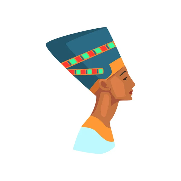 Colorful illustration of Egyptian queen. Statue of Nefertiti. Travel to Egypt. Graphic element for promo poster or banner of travel agency. Flat vector design — Stock Vector