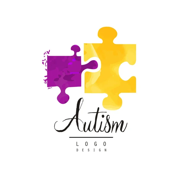 Logo vectoriel créatif pour la Journée de sensibilisation à l'autisme avec deux pièces de puzzle. Symbole du syndrome de Down. Conception pour carte postale, invitation ou centre d'aide — Image vectorielle