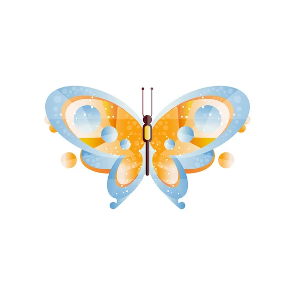 Beautiful butterfly with blue and orange wings. Entomology theme. Original icon with gradients and texture. Flat vector design for postcard or print — Stock Vector