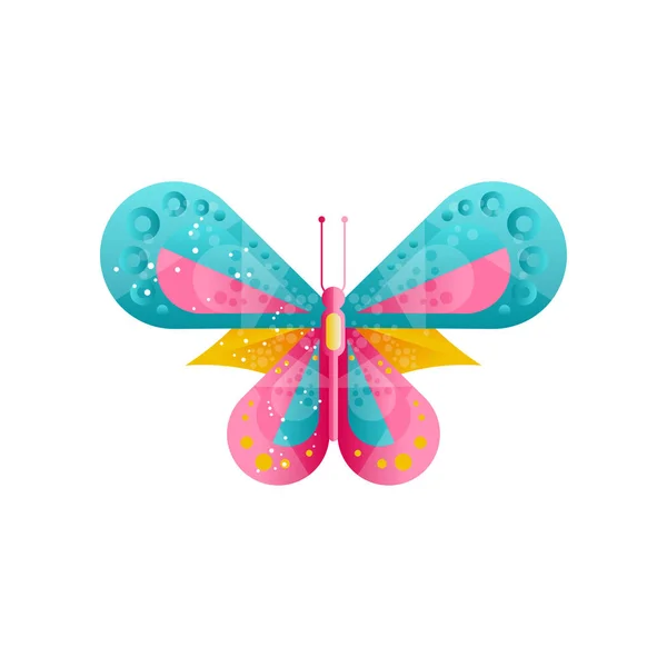 Creative illustration of bright butterfly with abstract pattern on the wings. Flat vector icon with gradients and texture. Decorative element for book or wall decor — Stock Vector