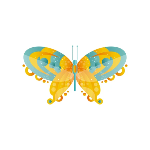 Wonderful abstract butterfly with green and orange wings. Original flat vector design with gradients and texture — Stock Vector