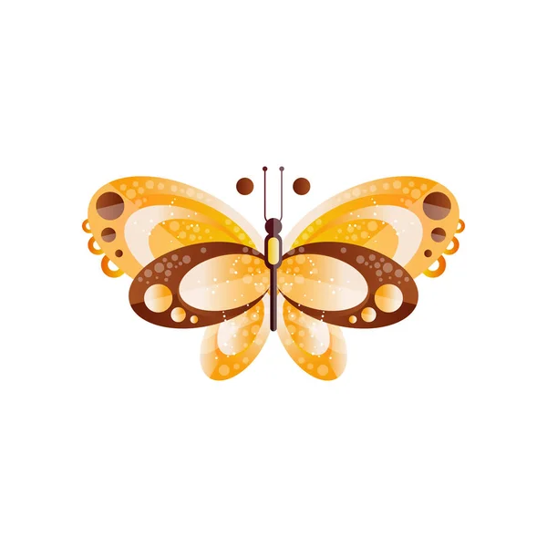 Creative illustration of butterfly with brown and yellow wings. Entomology theme. Abstract flat vector icon with gradients and texture — Stock Vector