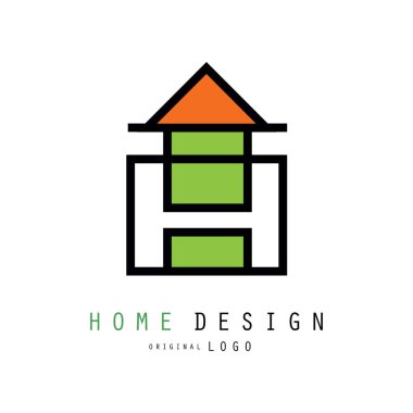 İnşaat veya Mimarlık şirketi için yaratıcı vektör logo. Doğrusal tarzı deposu, iç mimarlar ve tasarımcılar için evi ile soyut amblemi