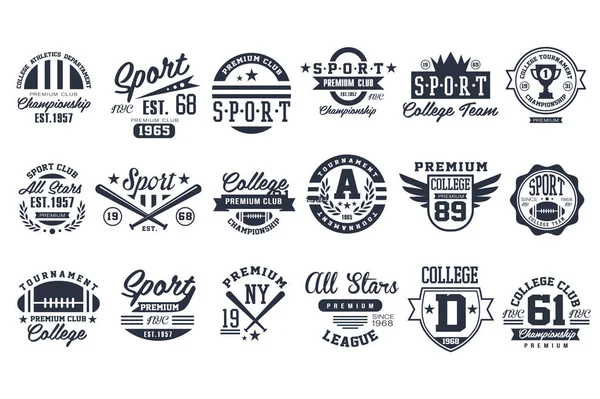 Set logo club sportivo, emblema retrò baseball, etichetta, illustrazioni vettoriali badge — Vettoriale Stock