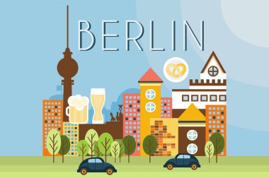 Berlin, seyahat yerler, şehir mimarisi vektör çizim düz tarzı