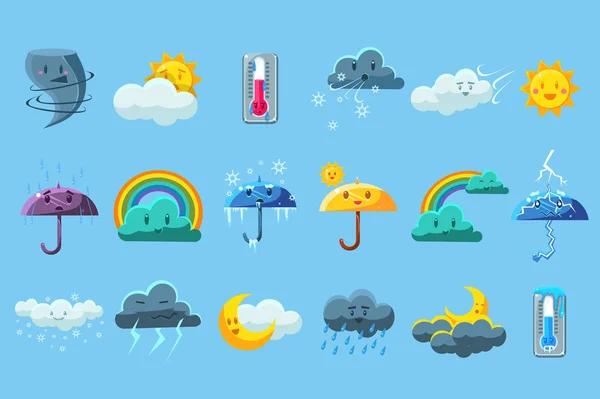 Previsioni meteo big set, raccolta simboli meteorologici illustrazione vettoriale — Vettoriale Stock
