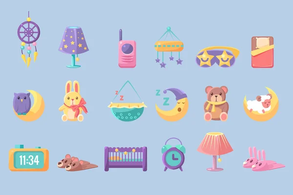 Nouveau-né grand ensemble, jouets et accessoires pour bébé vecteur Illustrations — Image vectorielle