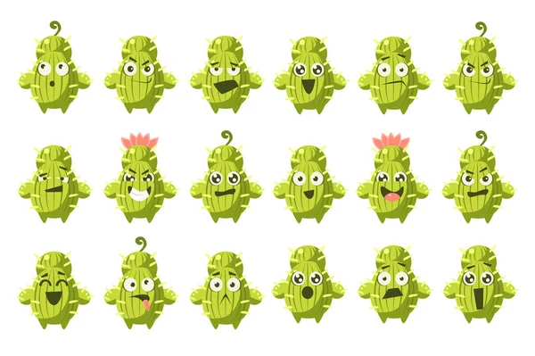 Cactus tekens grote reeks, grappige cactussen met verschillende emoties vector illustratie — Stockvector