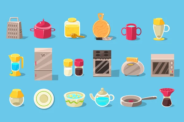 Kitchen utensils and appliances big set, cooking elements vector illustration — Stock Vector