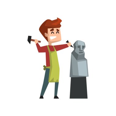 Bir heykel insan kafası, zanaat hobi veya mesleği yapma erkek sanatçı karakter üzerinde beyaz bir arka plan illüstrasyon vektör