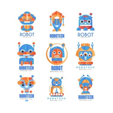 Düz vektör soyut logo Şablonlar / robotlar ile ayarlayın. Yapay zeka geliştirme ve robotech Tema.