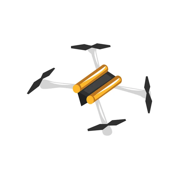 Quadrocopter の漫画イラスト。垂直方向にプロペラを搭載した無人空中デバイス。エレクトロニクス用フラット ベクターを格納または修理サービス — ストックベクタ