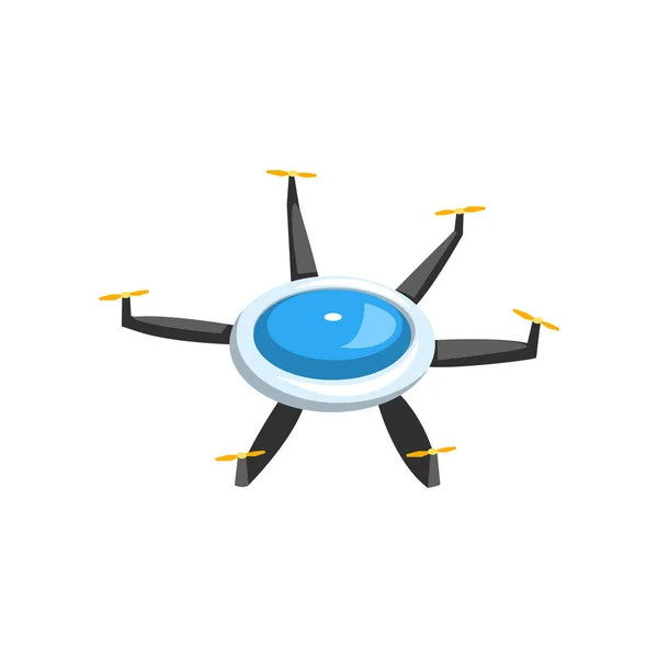Kolorowy, płaski wektor ikona drone latający. Powietrza pojazdu z sześć łopat wirnika. Zdalnie sterowanego drona. Bezzałogowe lotnicze urządzenia — Wektor stockowy