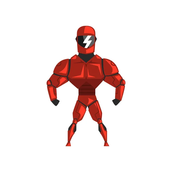 Red robot spacesuit, super-herói, cyborg traje vector Ilustração sobre um fundo branco — Vetor de Stock