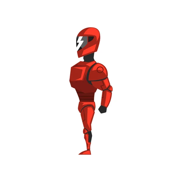 Roupa de robô vermelho, super-herói, traje de ciborgue, vetor de visão lateral Ilustração em um fundo branco — Vetor de Stock