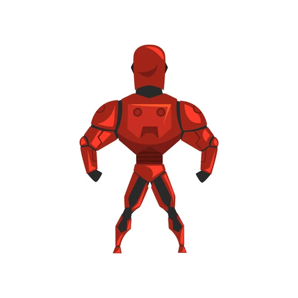 Kırmızı robot uzay giysisi, süper kahraman, cyborg kostüm, arkadan görünüm vektör çizim beyaz bir arka plan üzerinde — Stok Vektör