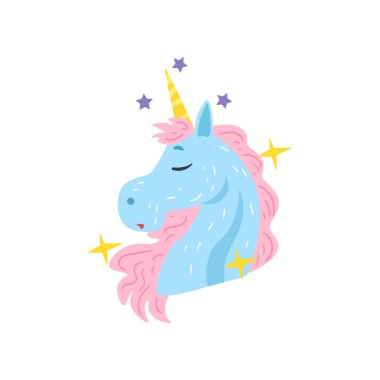 Şirin rüya tek boynuzlu at karakter karikatür vektör çizim beyaz bir arka plan üzerinde