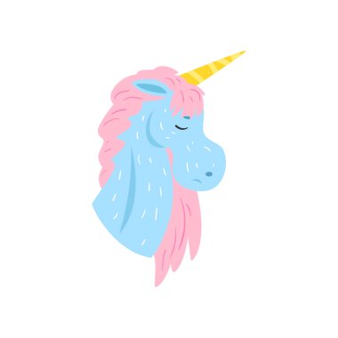 Gözlerin kapalı çizgi film vektör çizim beyaz bir arka plan ile şirin sihirli unicorn karakter