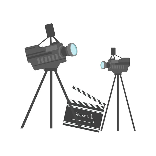 Cinematografie apparatuur, bioscoop en film vector illustratie op een witte achtergrond — Stockvector