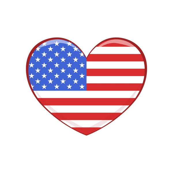 Stati Uniti d'America bandiera a forma di cuore, emblema del vettore USA Illustrazione su sfondo bianco — Vettoriale Stock