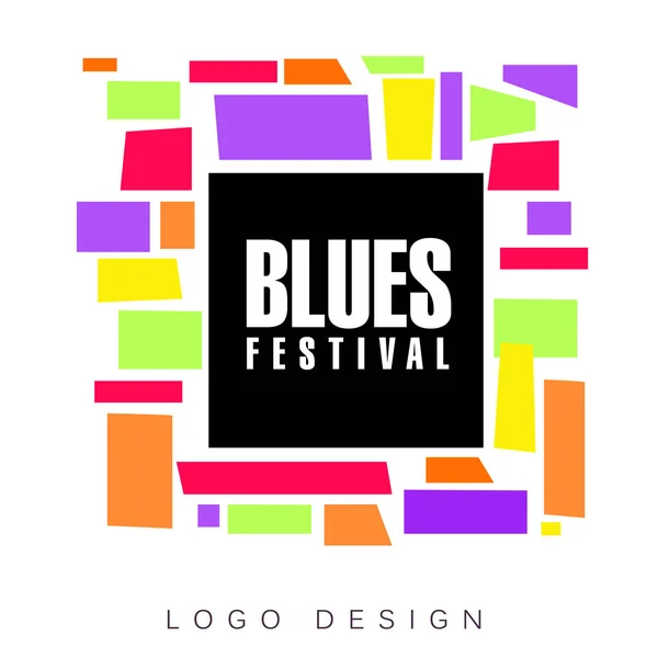 Blues festival logo template, creative banner, poster, flyer design element for musical party celebration vector Illustration — Stock Vector