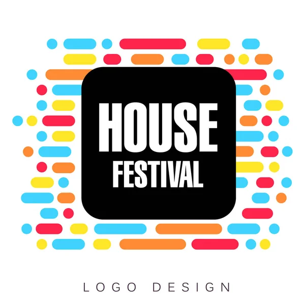 House festival logo template, creative banner, poster, flyer design element for musical party celebration vector Illustration — Stock Vector
