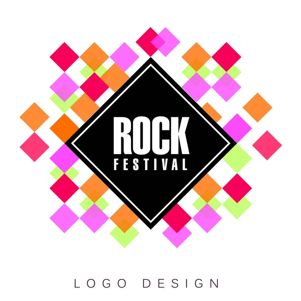 Rock festival logo, creative banner, poster, flyer design element with colorful squares for musical party celebration vector Illustration — Stock Vector