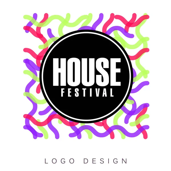House festival logo, colorful creative banner, poster, flyer design element for musical party celebration vector Illustration — Stock Vector