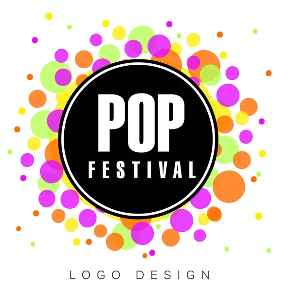 Pop festival logo, creative banner, poster, flyer design element with colorful circles for musical party celebration vector Illustration — Stock Vector