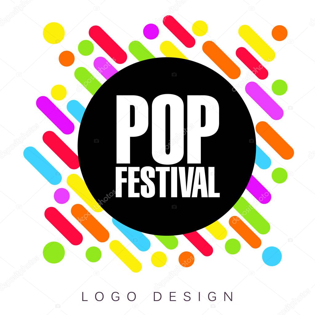 Pop festival logo template, creative banner, poster, flyer design element for musical party celebration vector Illustration