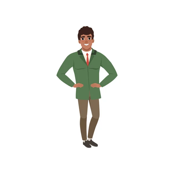 Handsome elegant young man in a green jacket vector Illustration on a white background — Stock Vector