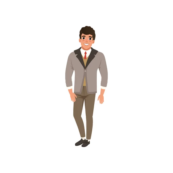 Cheerful young man in fashion clothes vector Illustration on a white background — Stock Vector