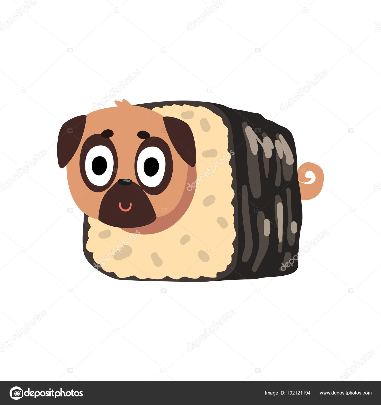 寿司ロール ベクトル イラスト白背景で内部パグかわいい面白い犬のキャラクター ストックベクター C Topvectors