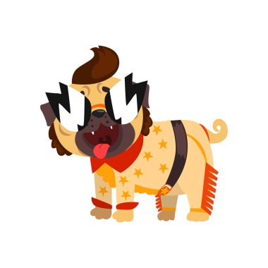 Beyaz zemin üzerinde bir Rock yıldızı vektör çizim komik pug köpek karakteri kılığında