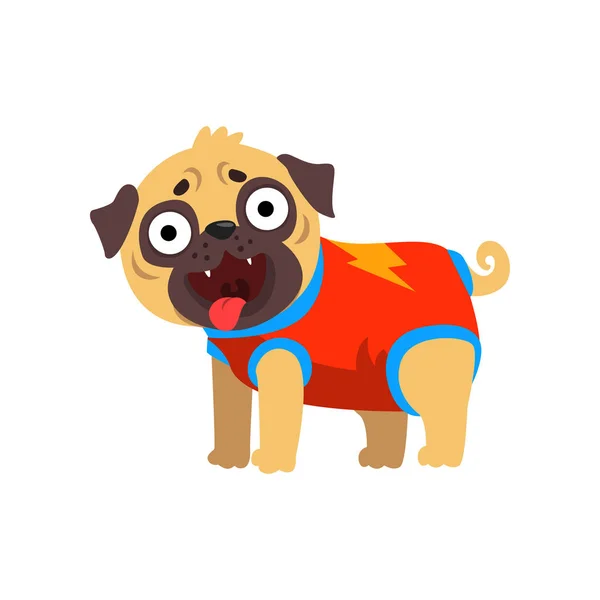 Funny pug dog character dressed as superhero vector Illustration on a white background — Stock Vector