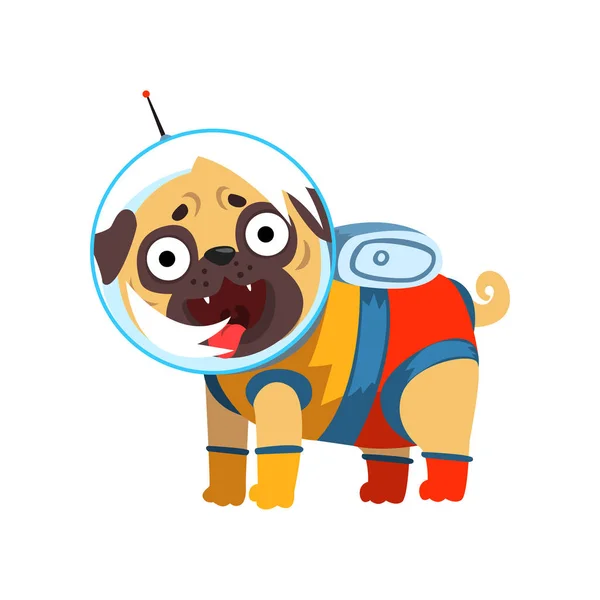 Funny pug dog character dressed as spaceman vector Illustration on a white background — Stock Vector