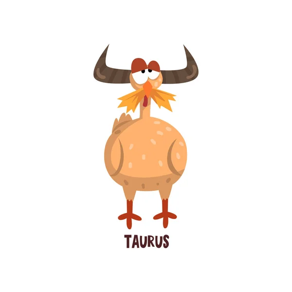 Signo del zodiaco de Tauro, carácter divertido del polluelo, vector del elemento del horóscopo Ilustración sobre un fondo blanco — Archivo Imágenes Vectoriales
