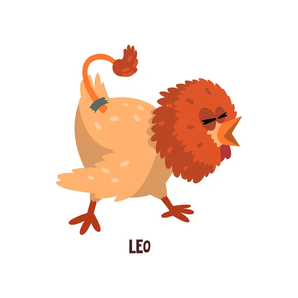 Signe du zodiaque Leo, personnage drôle de poussin, vecteur d'élément horoscope Illustration sur fond blanc — Image vectorielle