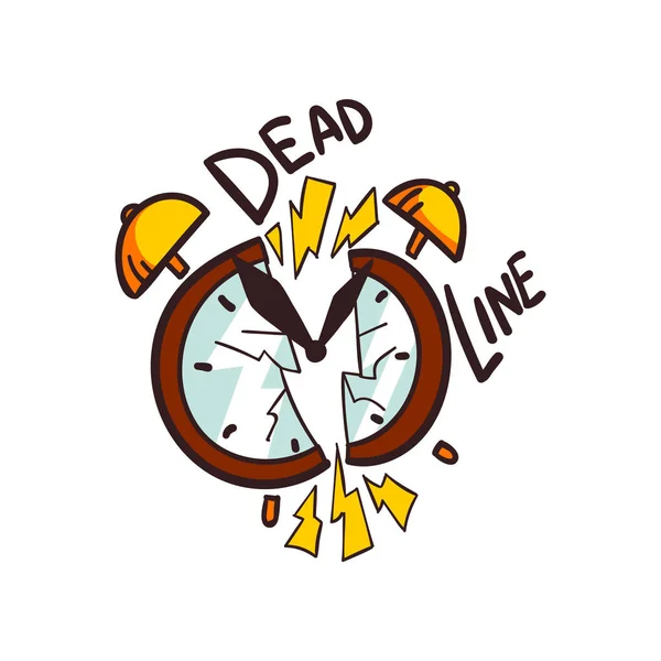 Broken alarm clock and Deadline word, vector Illustration on a white background — Stock Vector