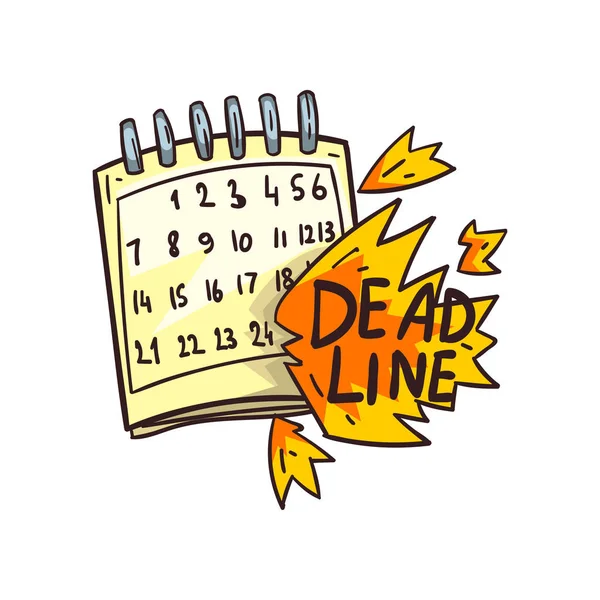 Calendrier et date limite mot en feu, limite de temps vecteur Illustration sur un fond blanc — Image vectorielle