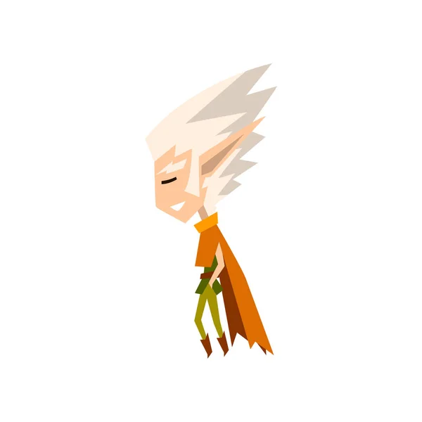 Bosque elfo chico con pelo blanco, lindo cuento de hadas vector personaje mágico Ilustración sobre un fondo blanco — Vector de stock