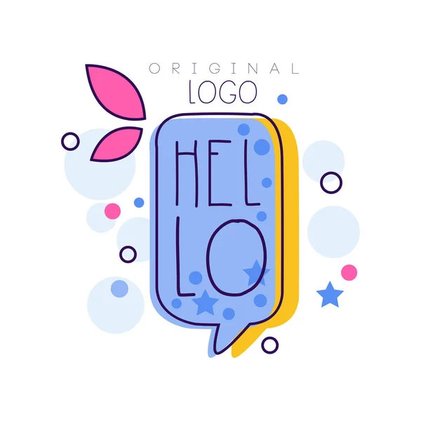 Оригинальный дизайн логотипа Hello, яркий значок со словом Hello и вектором сообщения на белом фоне — стоковый вектор