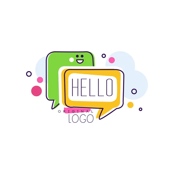 Hello original logo, bright badge with Hello word and speech bubbles vector Illustrations on a white background — Stock Vector