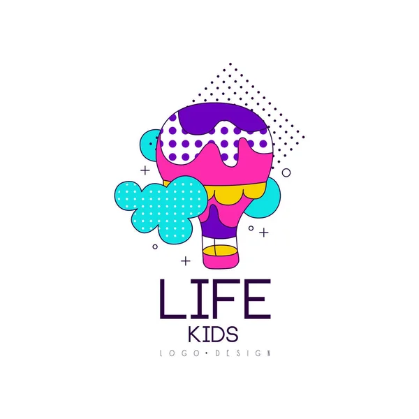 Diseño del logotipo de la vida de los niños, etiqueta brillante para el club de niños, centro de desarrollo, vector de la tienda de juguetes Ilustración sobre un fondo blanco — Archivo Imágenes Vectoriales